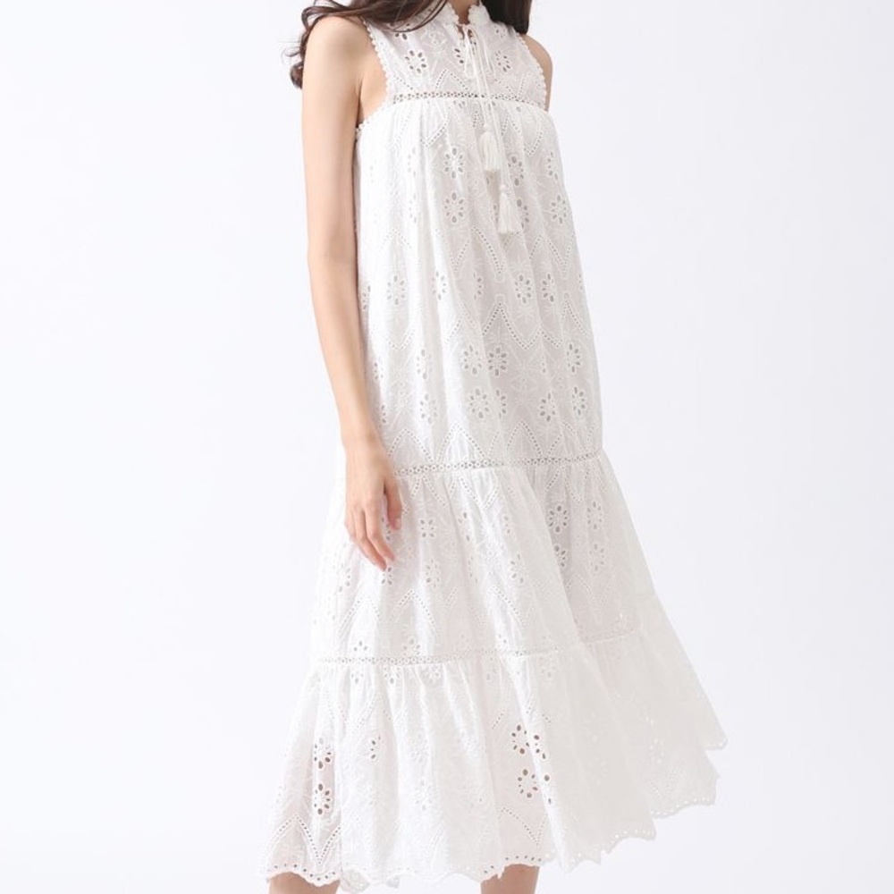 KATE SPADE White Eyelet Sleeveless MIDI Dress S/M